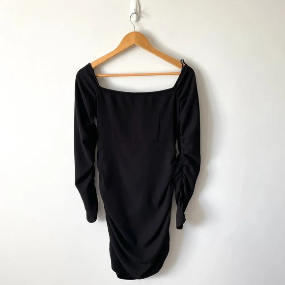 Zara Ruched V Neck Long Sleeve Mini Dress Black Size Medium - Picture 5 of 7